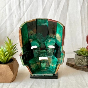 Aztec Warrior, Mayan Mask, Inlaid Abalone, Inlay Shell, Faux Turquoise, Mexico, Vintage Home Decor image 3