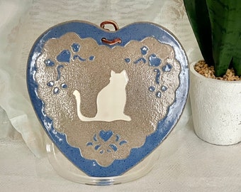 Artisan Made Cat Wall Hanging, Glazed Pottery, Kiln Fired Art, Pottery Art, Signed 1986