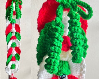 Holiday Door Decor, Chunky Knit Christmas Hanging, Jingle Bells, Hand Made, Kitschy, Crochet, Vintage Holiday