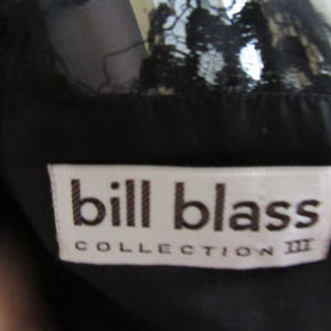 Black Lace Sheer Illusion Cocktail Dress, Velvet Cummerbund Trim, Sheer Overlay, Bill Blass image 4