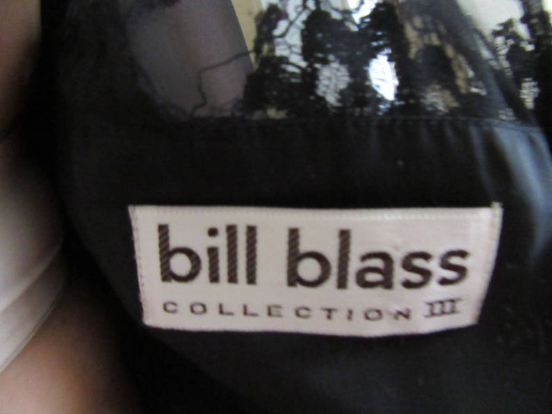 Black Lace Sheer Illusion Cocktail Dress, Velvet Cummerbund Trim, Sheer Overlay, Bill Blass image 4