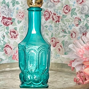 Teal Blue Vintage Glass Bottle, Avon, Glass Collectible, Mid Century 1960s 1970s image 5