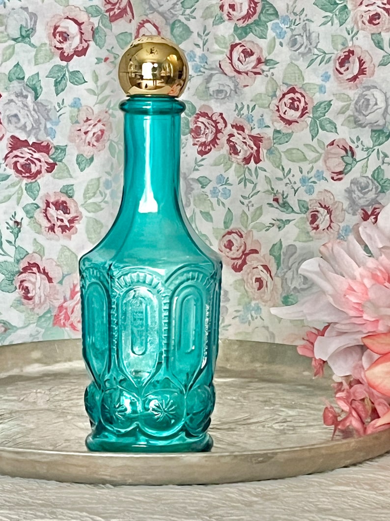 Teal Blue Vintage Glass Bottle, Avon, Glass Collectible, Mid Century 1960s 1970s image 5