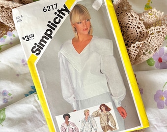 Deadstock Sewing Pattern, Top, Blouse, Big Collar, Statement Sleeves, UNCUT Complete with Instructions, Simplicity