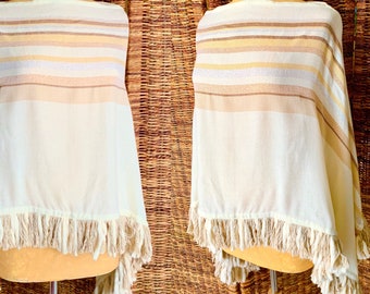 Woven Textile Poncho, Metallic Threads, Earth Tones, Long Fringe, Cape, Boho Hippie, Vintage 70s