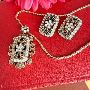 Queen Victoria Set, Sarah Coventry, Ornate Pendant Necklace and Earrings, Demi Parure, 2-Pc Jewelry Set, Vintage 50s 60s