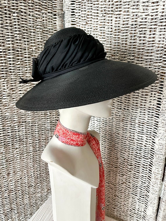 Wide Brim Hat, Shirred Ribbon Trim, Lightweight R… - image 5
