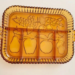 Indiana Glass Divided Dish, Fruit Platter, Veggie Dish, Amber Gold, Mid Century image 2