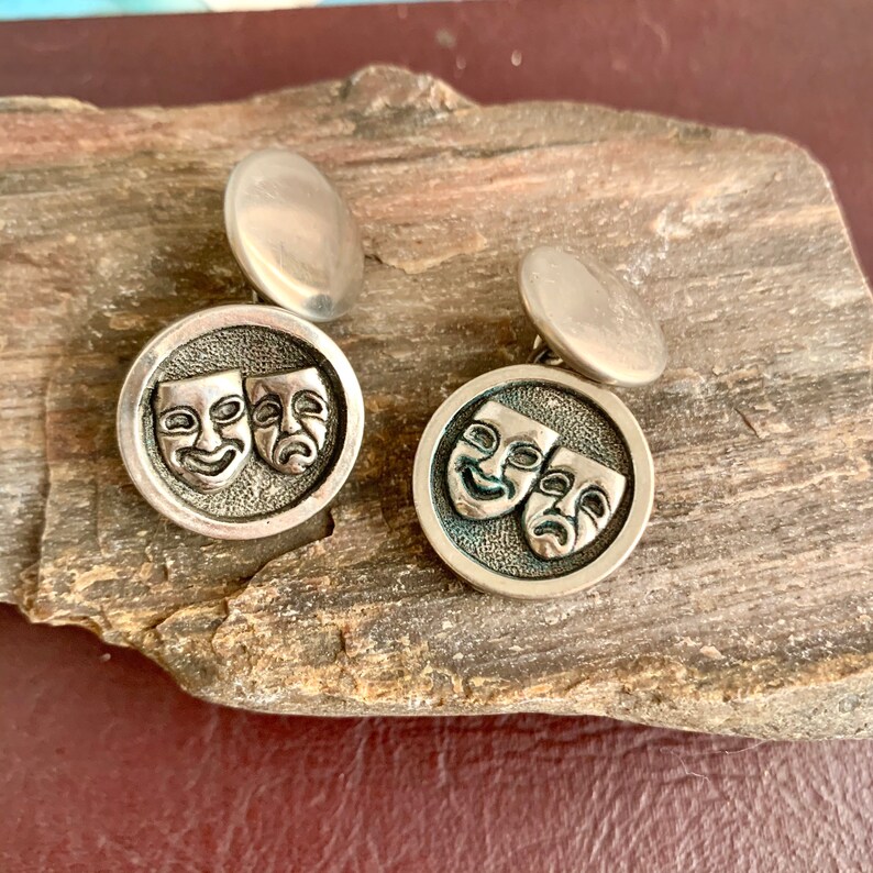 Drama Masks Cufflinks Vintage 60s Comedy Tragedy Cuff Links Unisex