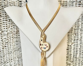 Vintage Monet Necklace, Gold Tone Serpentine Chain, Statement Pendant, Tassel Ends, Vintage 80s 90s