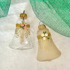 Vintage Glass Bell Ornaments, Lot 2, Holiday Decor, Christmas, Ornate Embellished image 7