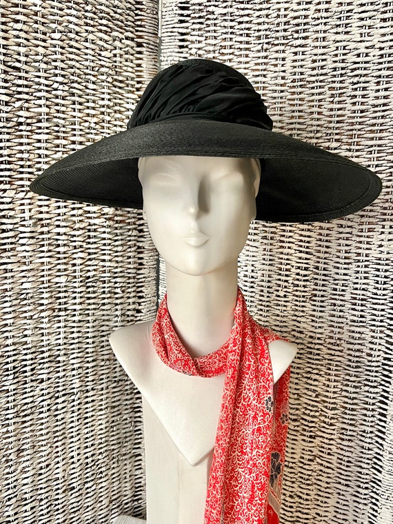 Wide Brim Hat, Shirred Ribbon Trim, Lightweight R… - image 4