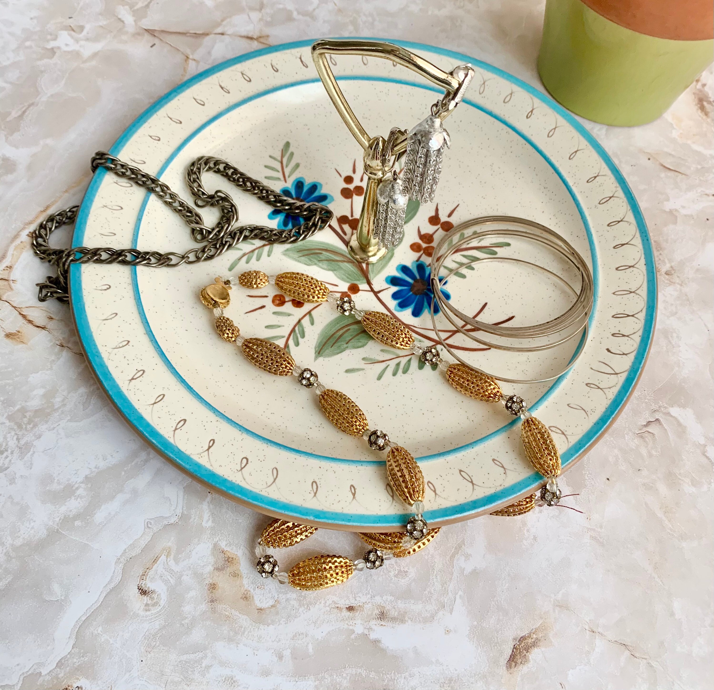 Vintage Stengl Floral Jewelry Stand: Mid-century Dresser/serving 