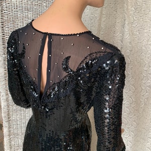 Glitzy Sequin Beaded Dress, Sheer Illusion, Evening Cocktail Maxi Cut Out Back 80s 90s image 6