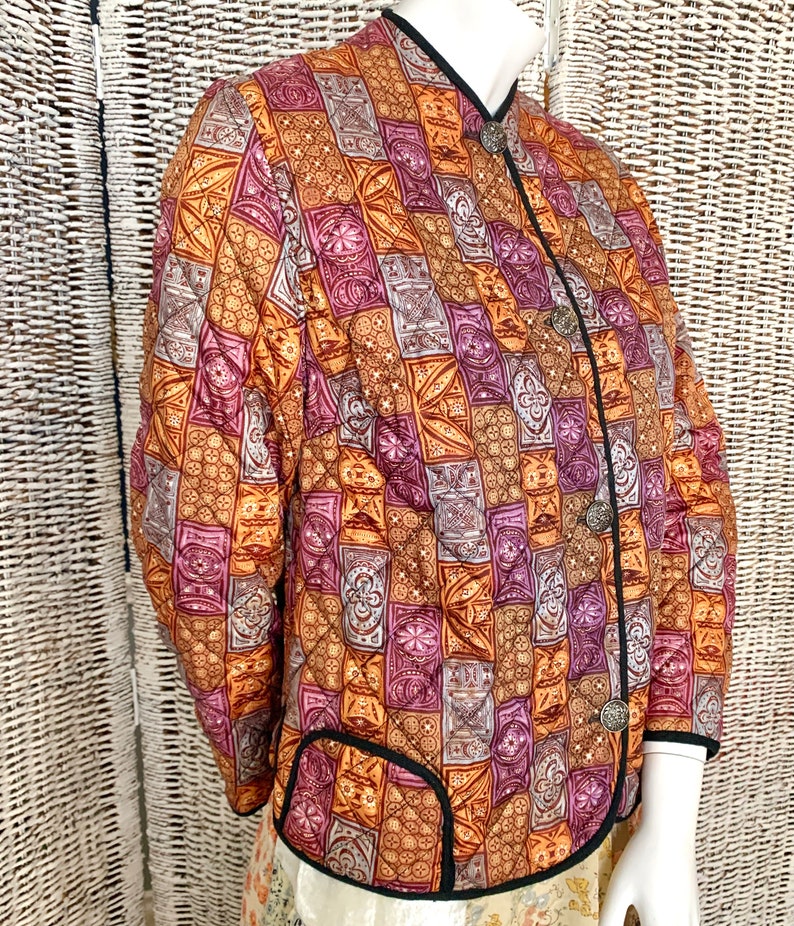 Quilted Jacket, Blazer, Geometric, Metal Buttons, Vintage 90s image 7