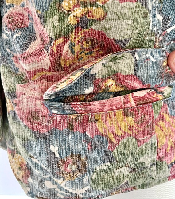 Floral Denim Vest, Button Down Front, Metal Butto… - image 3