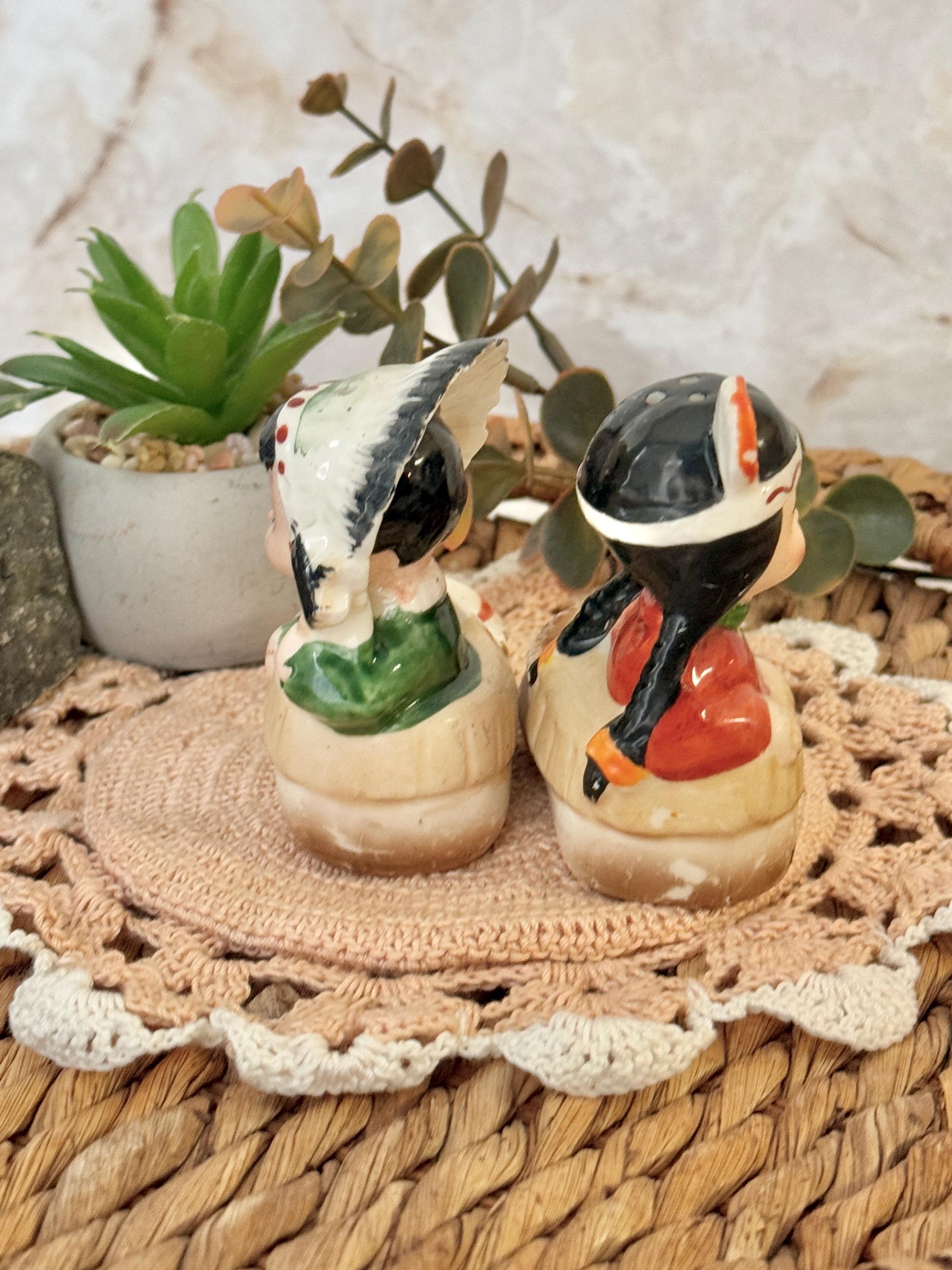 Salt and Pepper Shakers, Native American Theme, Moccasins, Ceramic