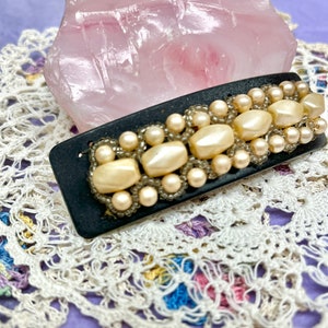 Large Vintage Hair Clip, Faux Pearls, Baroque, Seed Beads