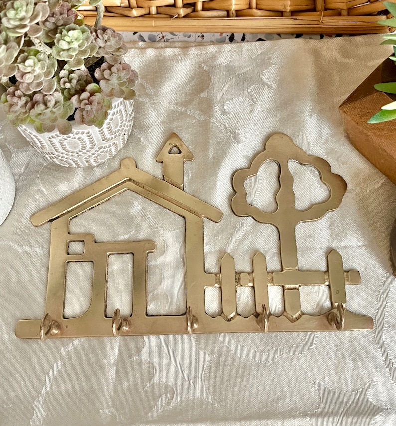 Brass Key Hanger, House Keys, Key Holder, Wall Hanging, Hooks, Vintage Home Decor image 3