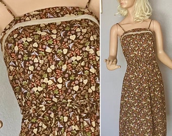 Vintage Slip Dress, Earth Tones Floral, Spaghetti Straps, Ribbon Trim, Sun Dress, Vintage 90s