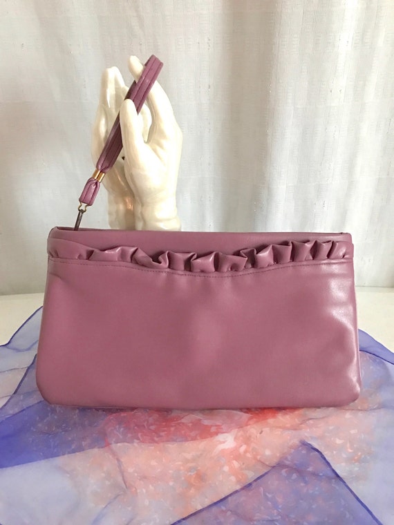 Vegan Faux Leather Clutch, Wristlet Purse, Ruffle… - image 5