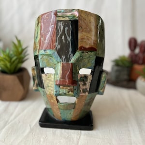 Aztec Warrior, Mayan Mask, Inlaid Abalone, Inlay Shell, Faux Turquoise, Mexico, Vintage Home Decor image 8