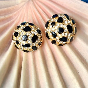 Animal Pattern Bling Earrings, Faceted Rhinestones, Clip On, Vintage
