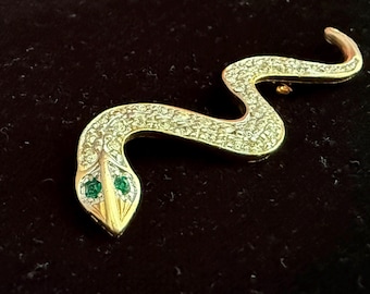 Vintage Crystal Rhinestone Snake Brooch, Reptile Pin