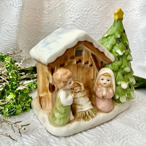 Musical Nativity, Ceramic Pottery Creche, Candle Holder, Vintage Holiday Decor image 3