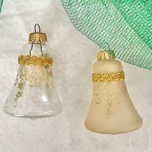 Vintage Glass Bell Ornaments, Lot 2, Holiday Decor, Christmas, Ornate Embellished image 2