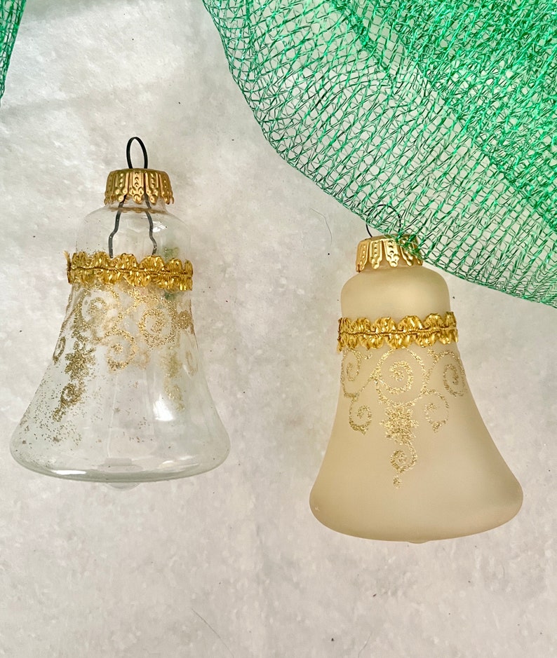 Vintage Glass Bell Ornaments, Lot 2, Holiday Decor, Christmas, Ornate Embellished image 2