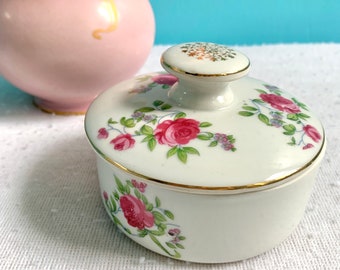 Vintage Porcelain Ceramic Jar, Trinket Jar, Roses, Mid Century, Vintage 50s