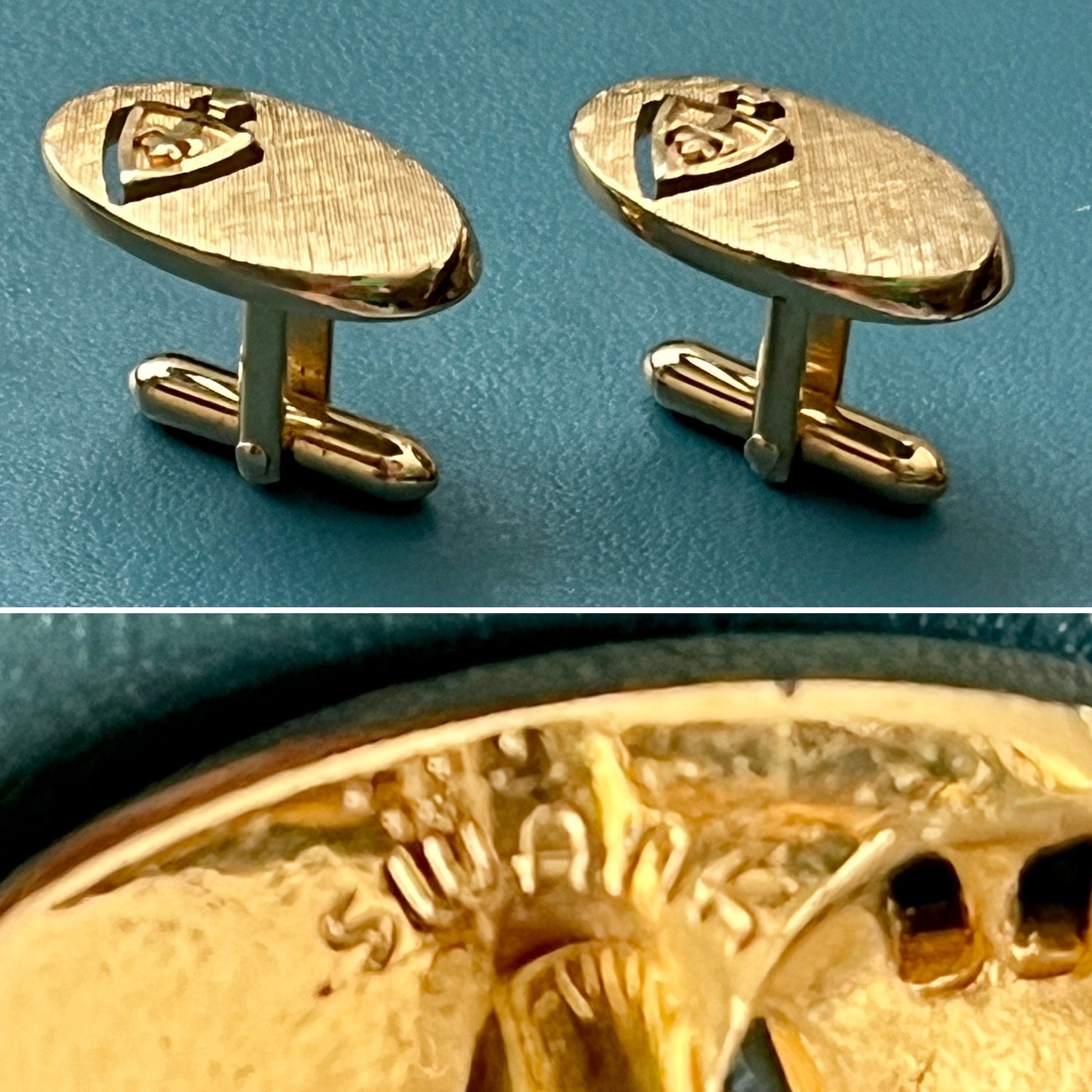 Boutons De Manchette Vintage Swank - Fleur De Lis Et Noir Ton Or - Pour Homme