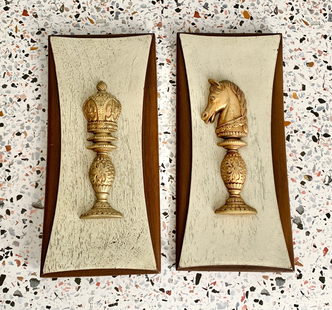 Chess Piece Wall Hangings Set 2 Knight Mid Century Etsy