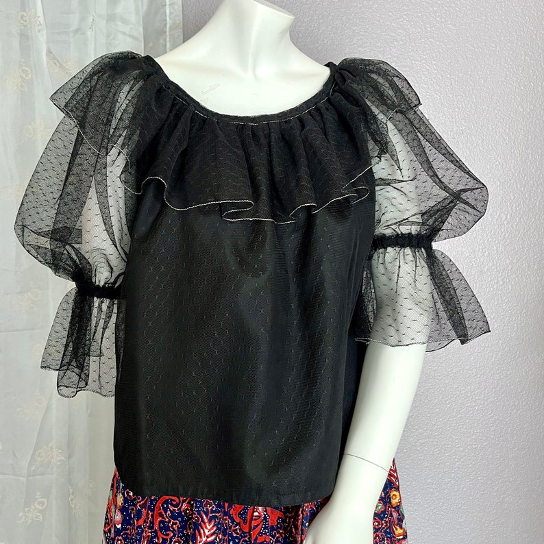 Fabulous Sheer Top, Statement Puff Sleeves, Silver Lurex Trim, Vintage Blouse, Peasant Style image 7