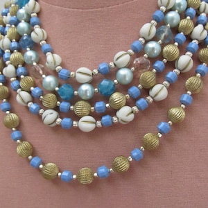 Blue Skies Vintage Multi Strand Bib Necklace Statement Vintage 50s 60s
