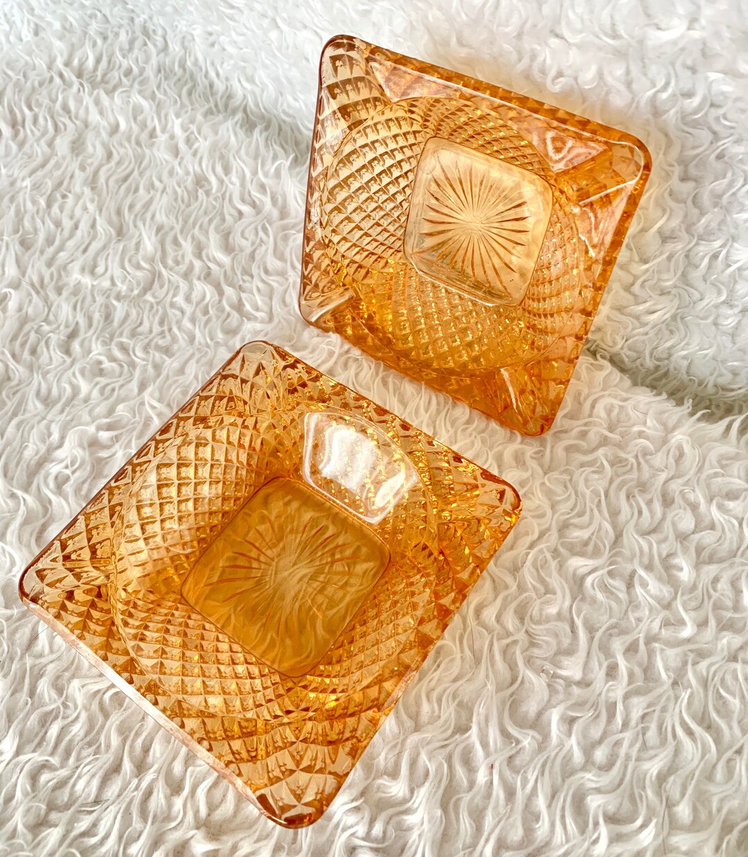 Indiana Glass Ashtray Set Matching Pair Faceted Glass Etsy UK