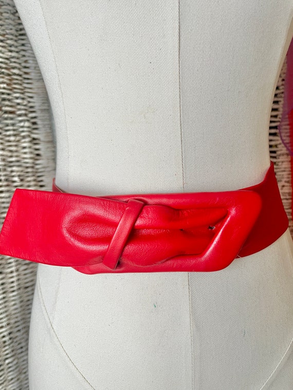 Red Statement Belt, Tapered Wide Leather, Vintage 