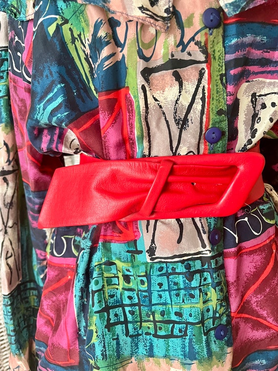 Red Statement Belt, Tapered Wide Leather, Vintage… - image 2