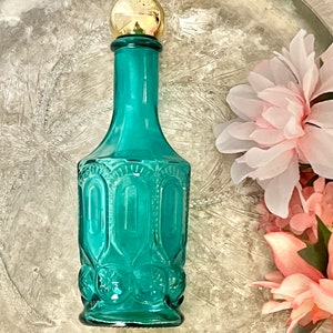 Teal Blue Vintage Glass Bottle, Avon, Glass Collectible, Mid Century 1960s 1970s image 6