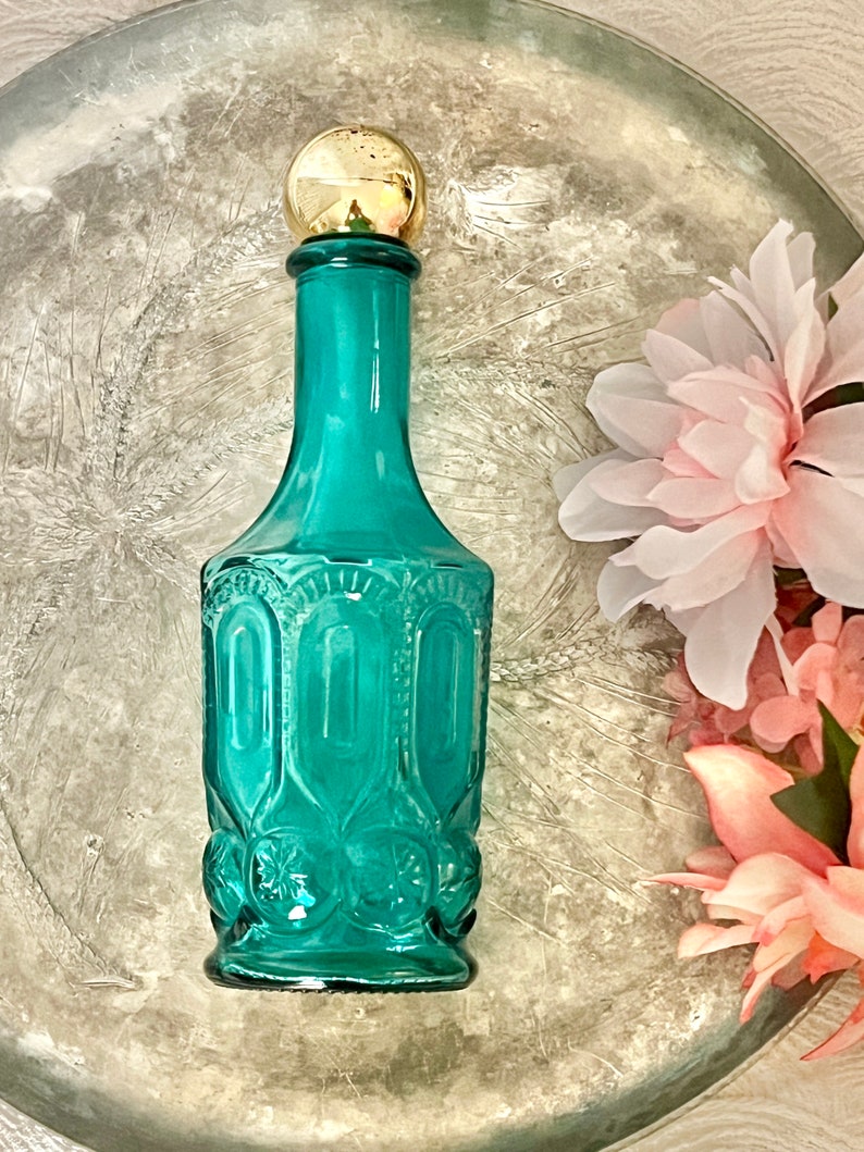 Teal Blue Vintage Glass Bottle, Avon, Glass Collectible, Mid Century 1960s 1970s image 6