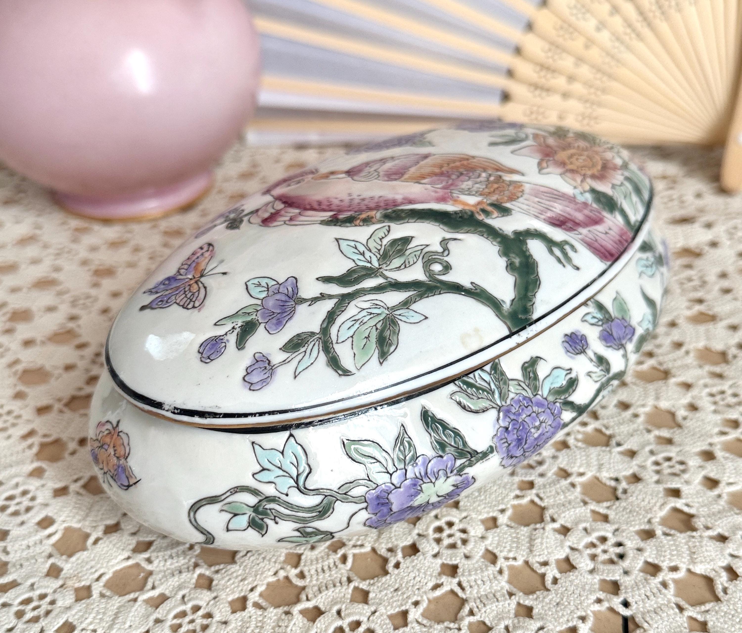 ヴィンテージ花柄セラミック小物入れ、磁器ジュエリーボックス - Etsy 日本