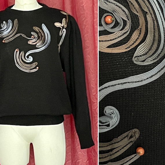 Soft Beaded Sweater, Soutache Ribbons, Pull Over … - image 1