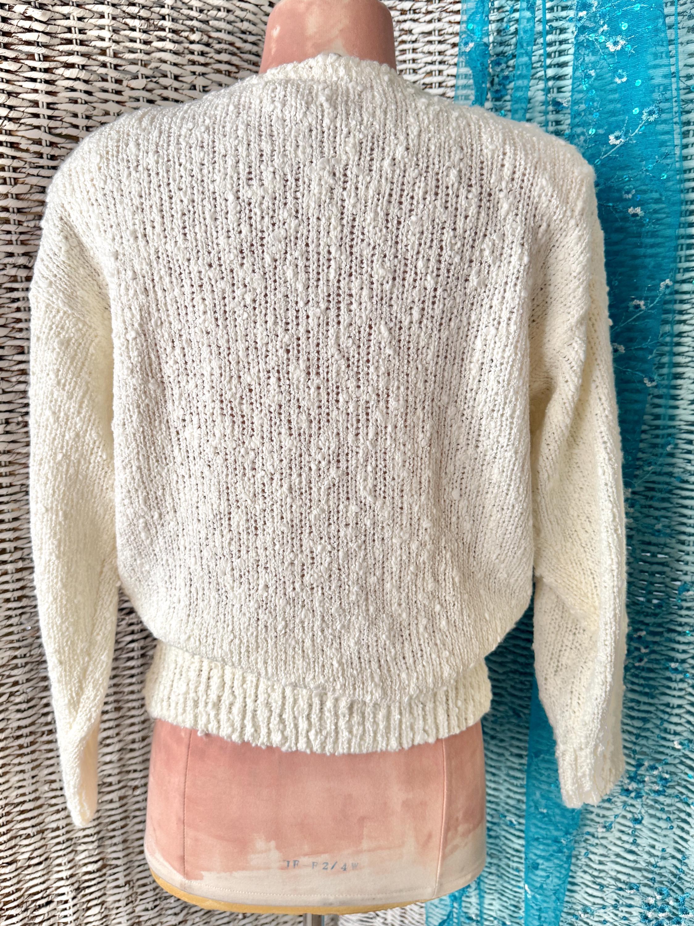 Applique Beaded Sweater Top, Faux Pearls, Embroidery, Pull