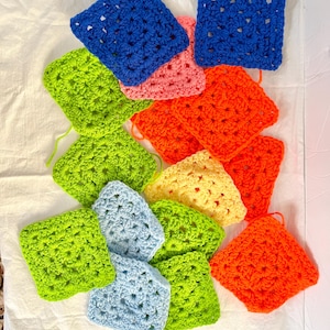 Hand Crochet Granny Squares, Hand Knit, Multi, Ready for DIY, Crafting, Sewing Project