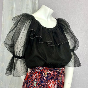 Fabulous Sheer Top, Statement Puff Sleeves, Silver Lurex Trim, Vintage Blouse, Peasant Style image 8