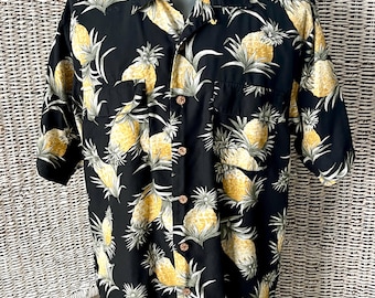 Camisa túnica con estampado de piña, Tommy Bahama, Unisex, Rayón, Vintage 90s