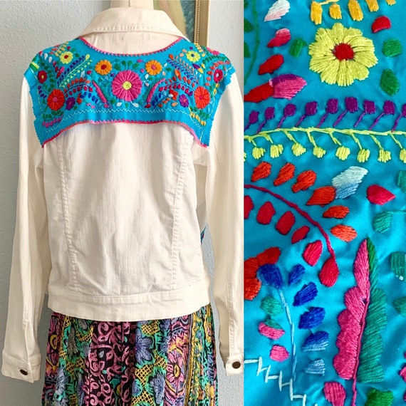 Embroidered Embellished Denim Jacket, Mexican Oaxaca … - Gem