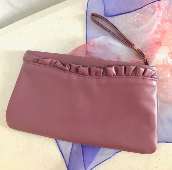 Vegan Faux Leather Clutch, Wristlet Purse, Ruffle… - image 2