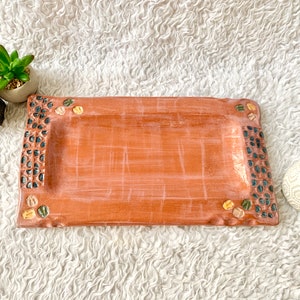 Painted Pottery Tray, Modern Abstract Design, Glazed Pottery, Vintage Decor image 3